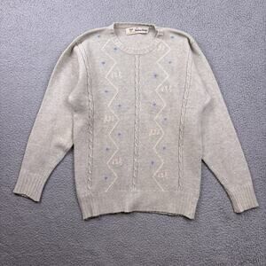 VTG Braemar Sweater Womens Medium Gray Knit Pullover Scotland Cottage Cableknit